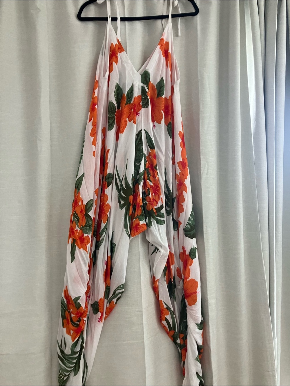 White Floral Wide-Leg Jumpsuit with Orange Print